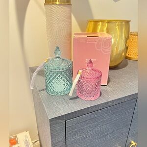NIB Hobnail Decorative Glass Jar Set with Lid Trinket Vanity Storage